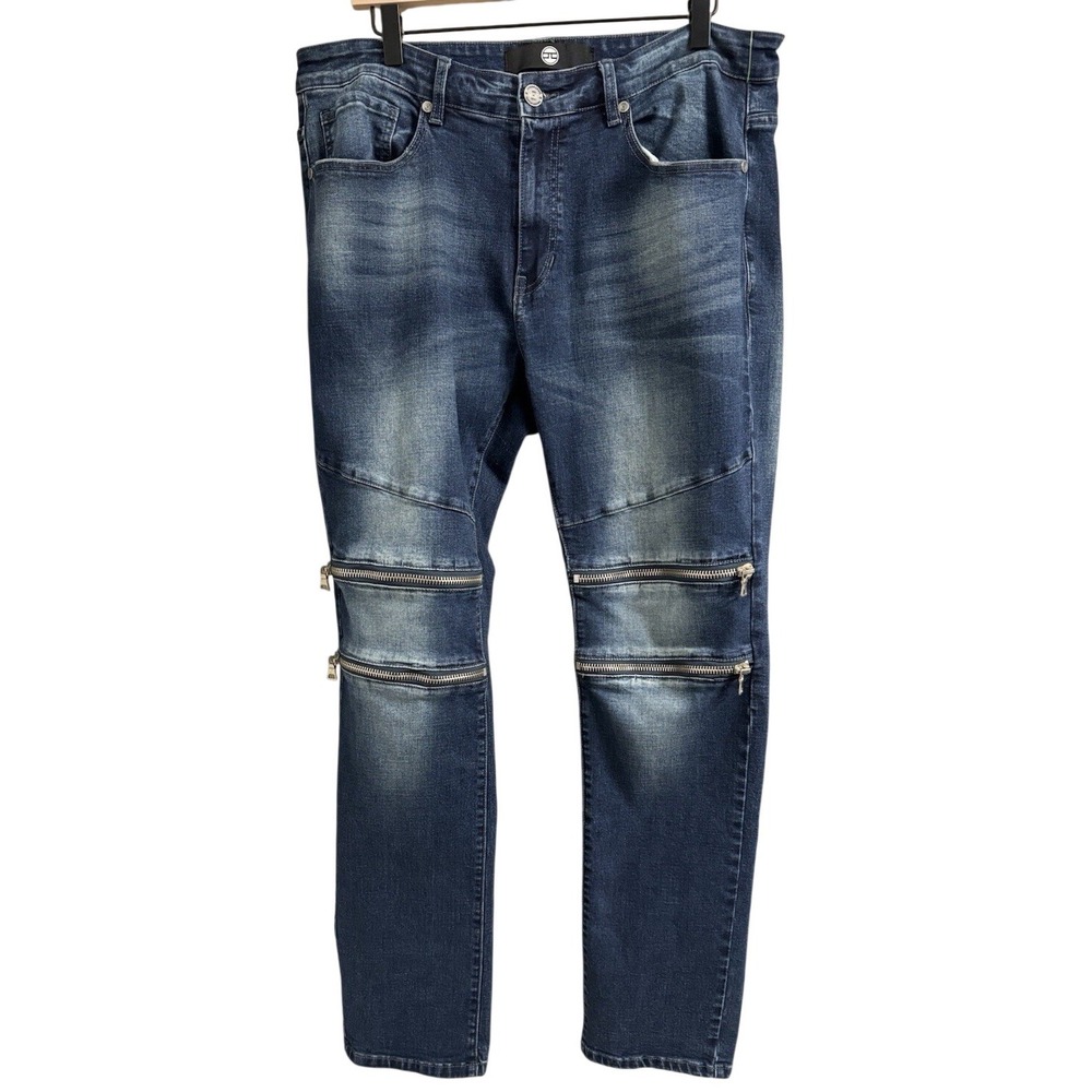 Jordan Craig Men 36x32 Moto Zipper Aaron Skinny Dark Wash Stretch Zip Knee Jeans